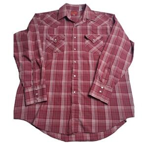 Plains Western Wear Pearl Snap‎ Long Sleeve Shirt Men's Large Red Plaid